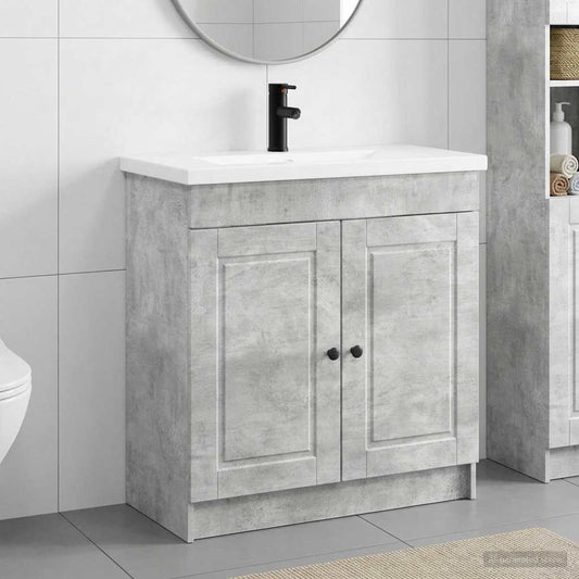 Badezimmermöbel-Set Betongrau 56 x 37,5 x 81 cm Holzwerkstoff