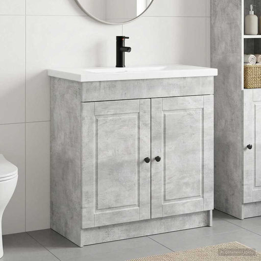 Badezimmermöbel-Set Betongrau 78,5 x 37,5 x 81 cm Holzwerkstoff