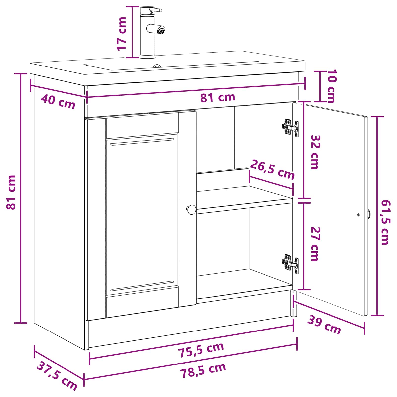 Badezimmermöbel-Set Artisan-Eiche 78,5 x 37,5 x 81 cm