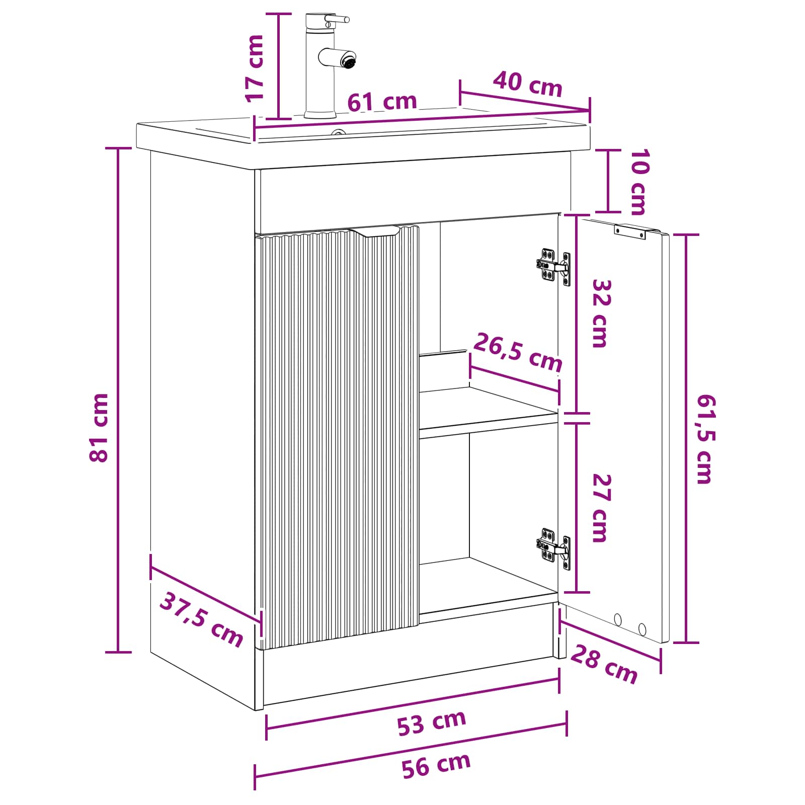 Badezimmermöbel-Set Weiß 56 x 37,5 x 81 cm Holzwerkstoff