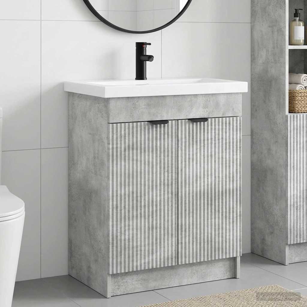 Badezimmermöbel-Set Betongrau 56 x 37,5 x 81 cm Holzwerkstoff