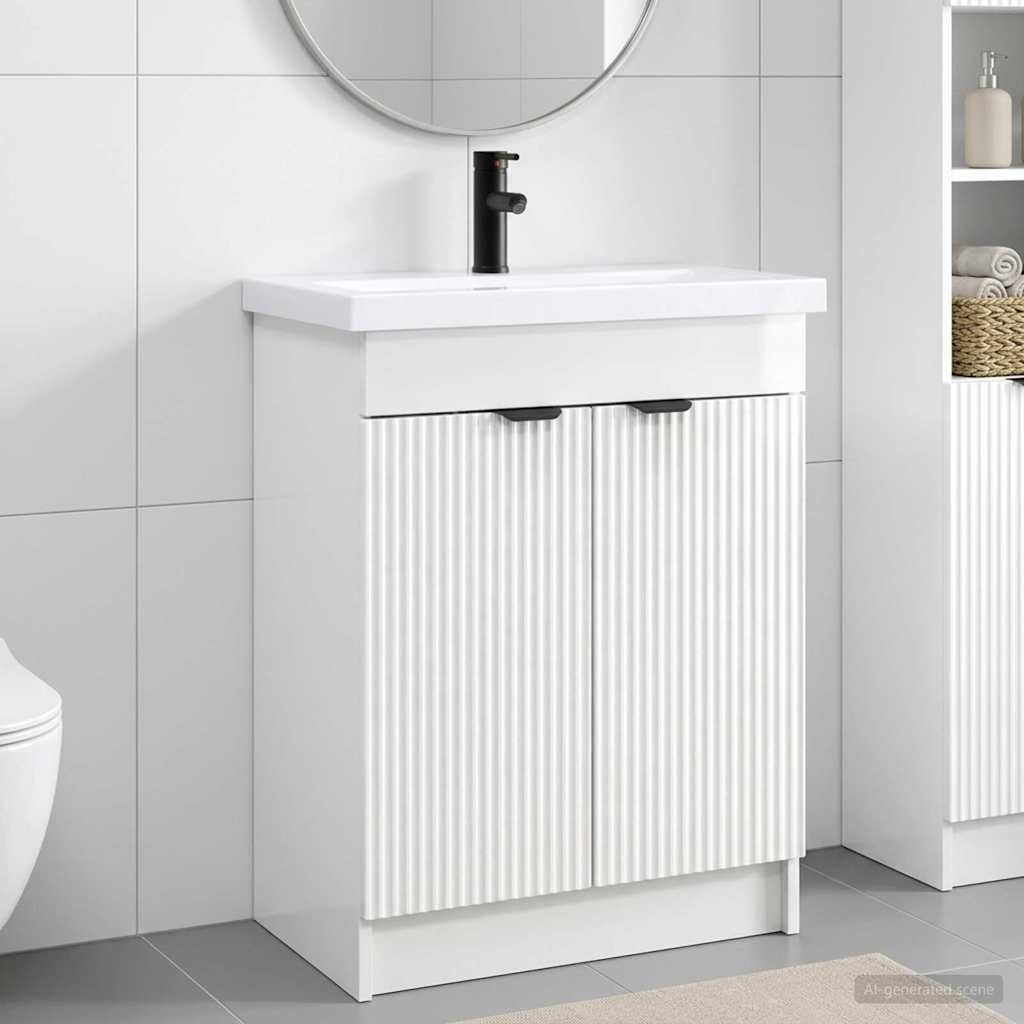 Badezimmermöbel-Set Hochglanz Weiß 56 x 37,5 x 81 cm