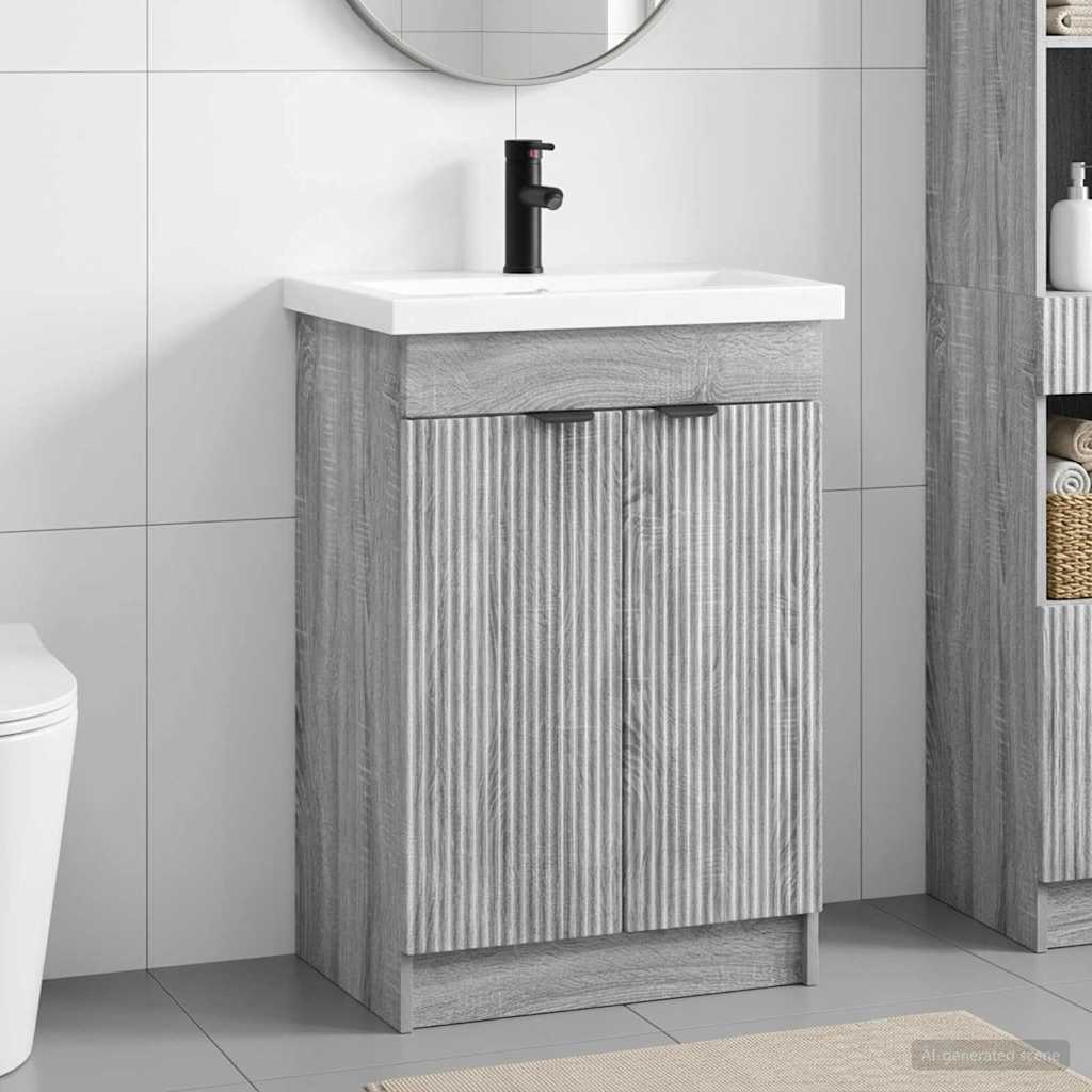Badezimmermöbel-Set Grau Sonoma 56 x 37,5 x 81 cm Holzwerkstoff