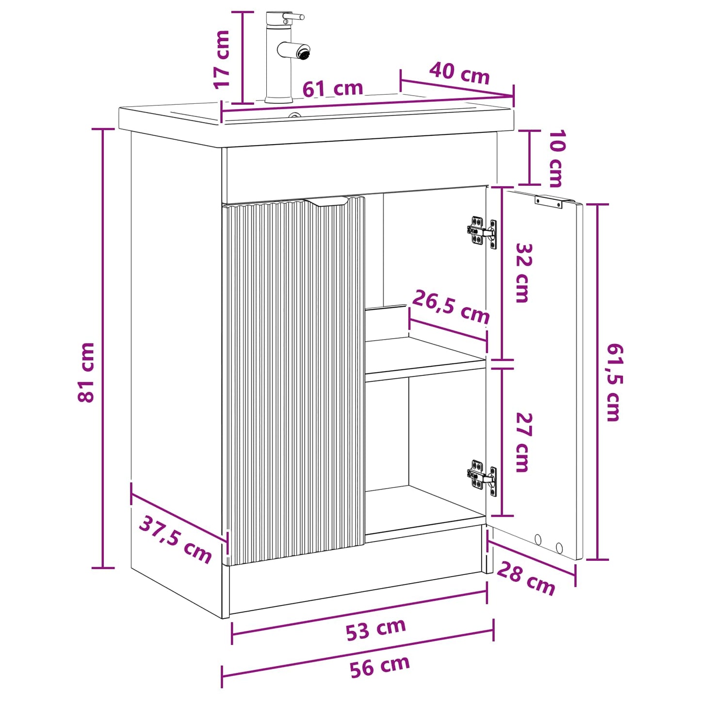Badezimmermöbel-Set Grau Sonoma 56 x 37,5 x 81 cm Holzwerkstoff