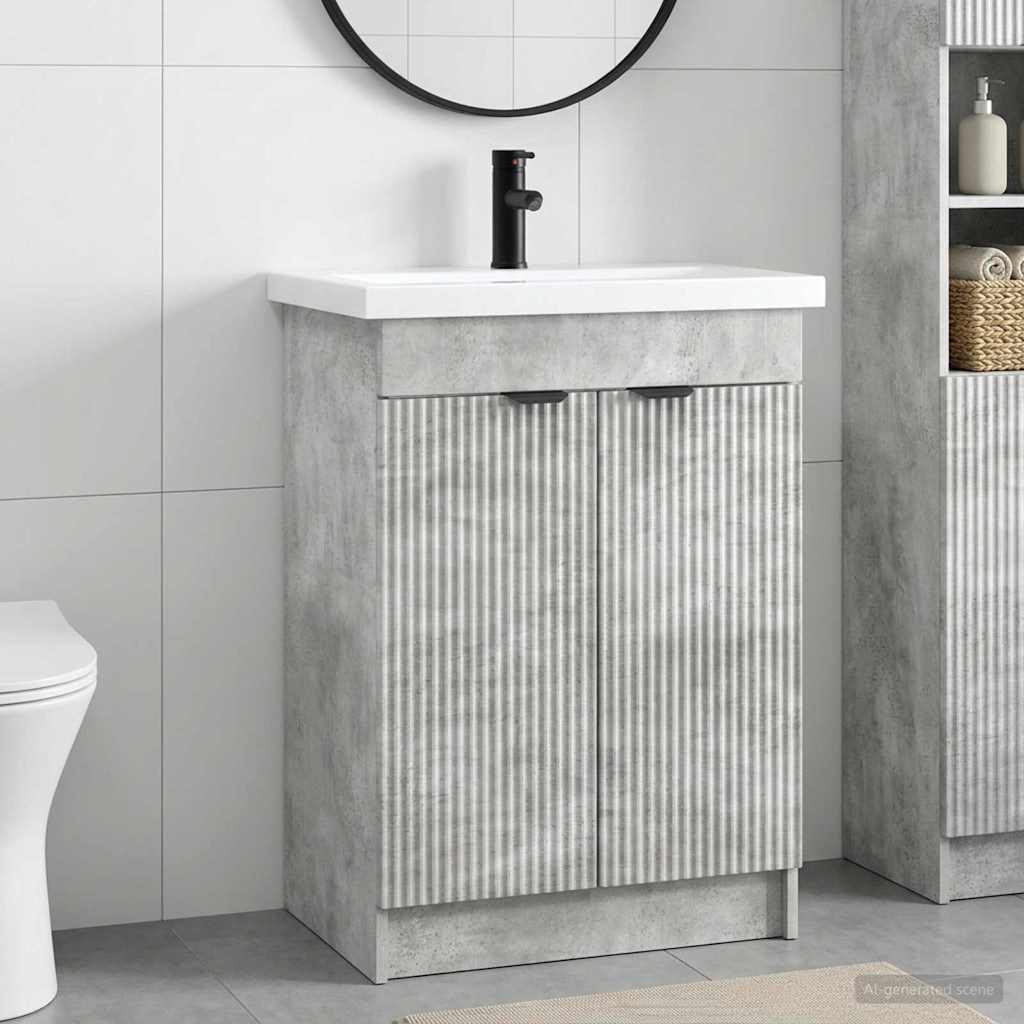 Badezimmermöbel-Set Betongrau 78,5 x 37,5 x 81 cm Holzwerkstoff