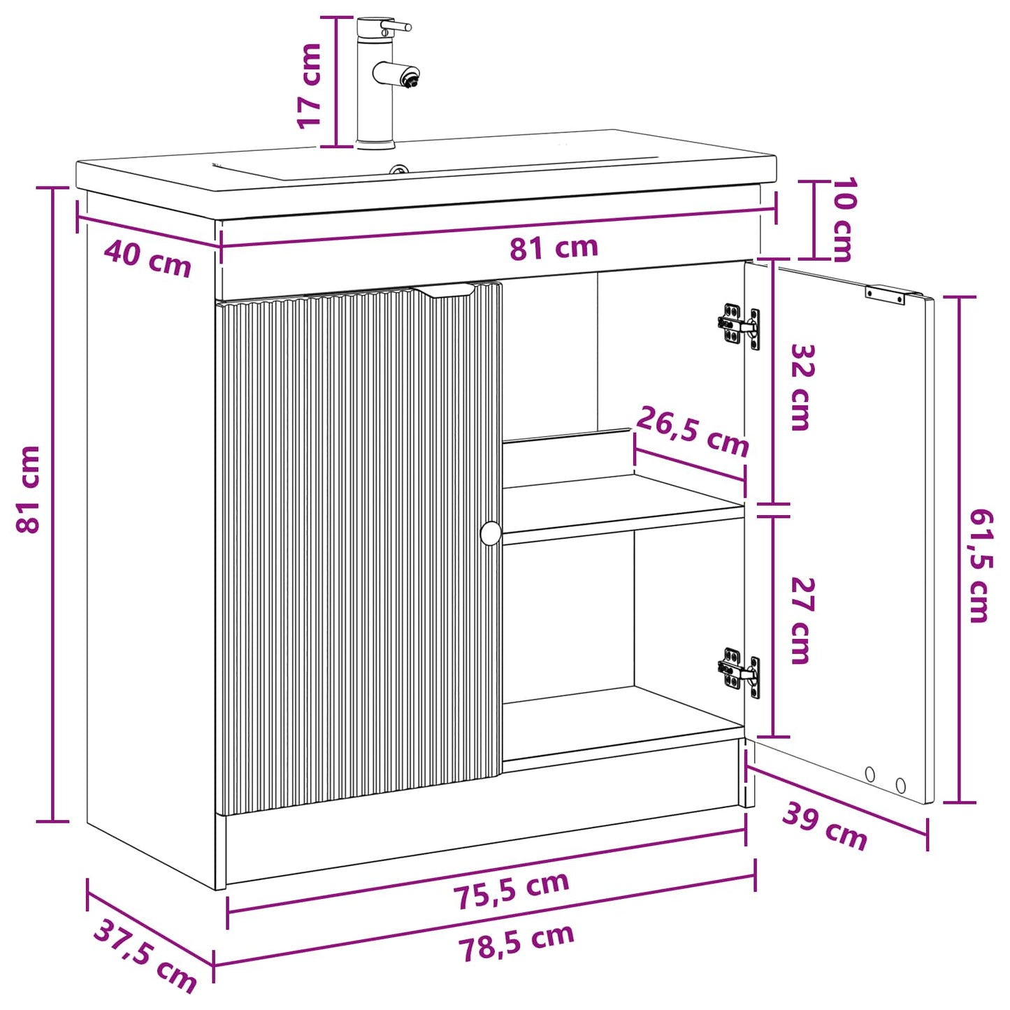 Badezimmermöbel-Set Hochglanz Weiß 78,5 x 37,5 x 81 cm
