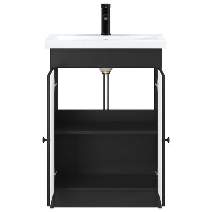 Badezimmermöbel-Set Schwarz 56 x 37,5 x 81 cm Holzwerkstoff