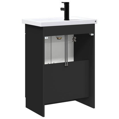 Badezimmermöbel-Set Schwarz 56 x 37,5 x 81 cm Holzwerkstoff