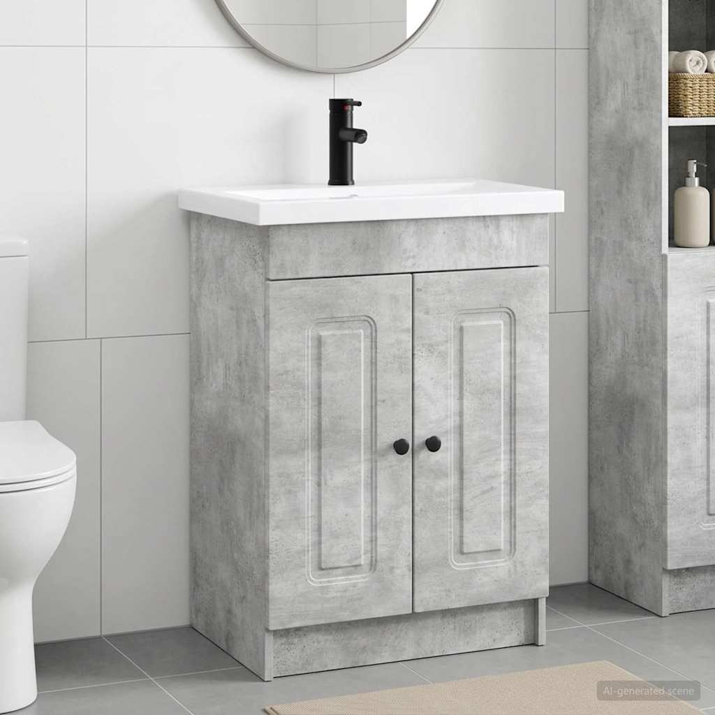 Badezimmermöbel-Set Betongrau 56 x 37,5 x 81 cm Holzwerkstoff