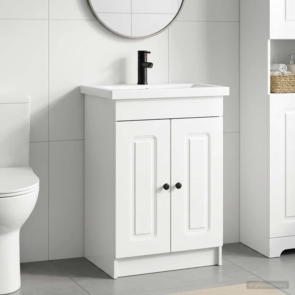 Badezimmermöbel-Set Hochglanz Weiß 56 x 37,5 x 81 cm