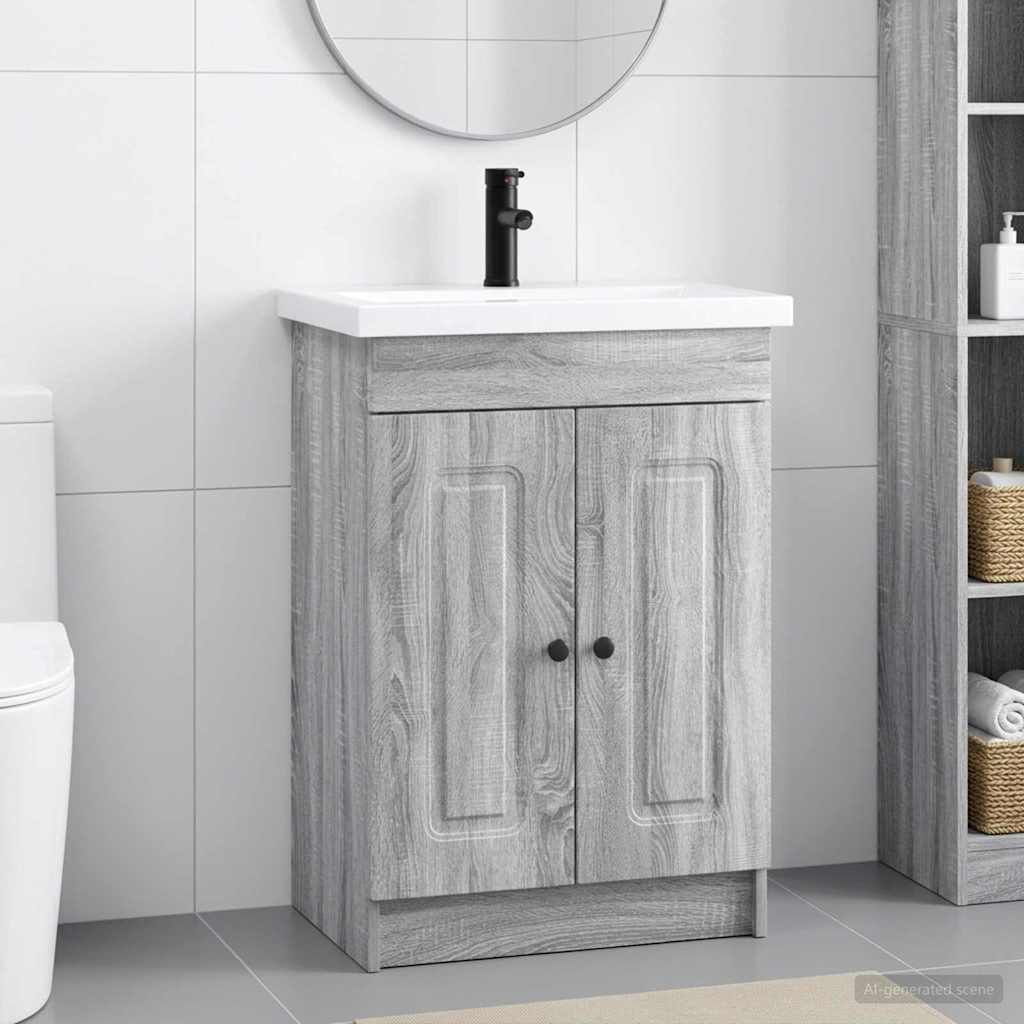Badezimmermöbel-Set Grau Sonoma 56 x 37,5 x 81 cm Holzwerkstoff