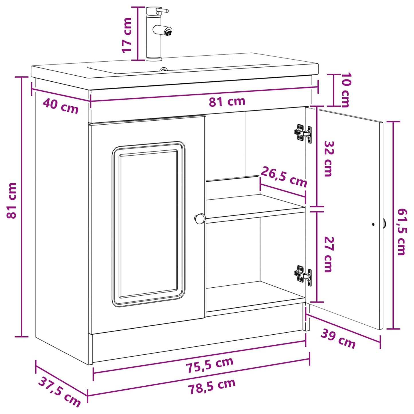 Badezimmermöbel-Set Grau Sonoma 78,5 x 37,5 x 81 cm