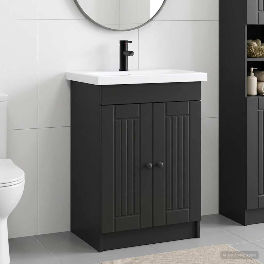 Badezimmermöbel-Set Schwarz 56 x 37,5 x 81 cm Holzwerkstoff