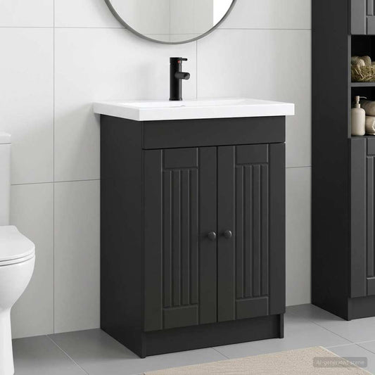 Badezimmermöbel-Set Schwarz 56 x 37,5 x 81 cm Holzwerkstoff