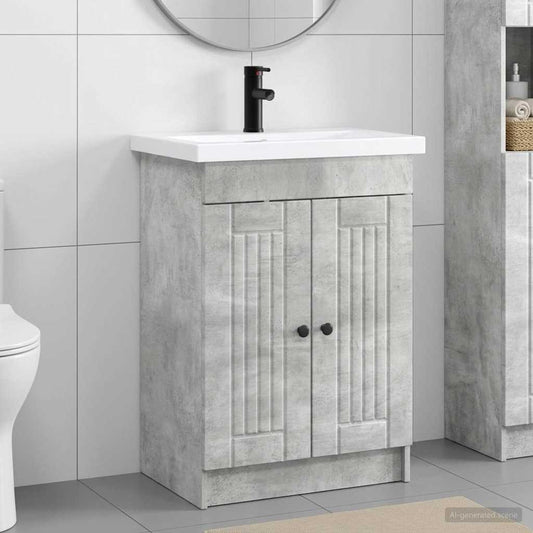 Badezimmermöbel-Set Betongrau 56 x 37,5 x 81 cm Holzwerkstoff