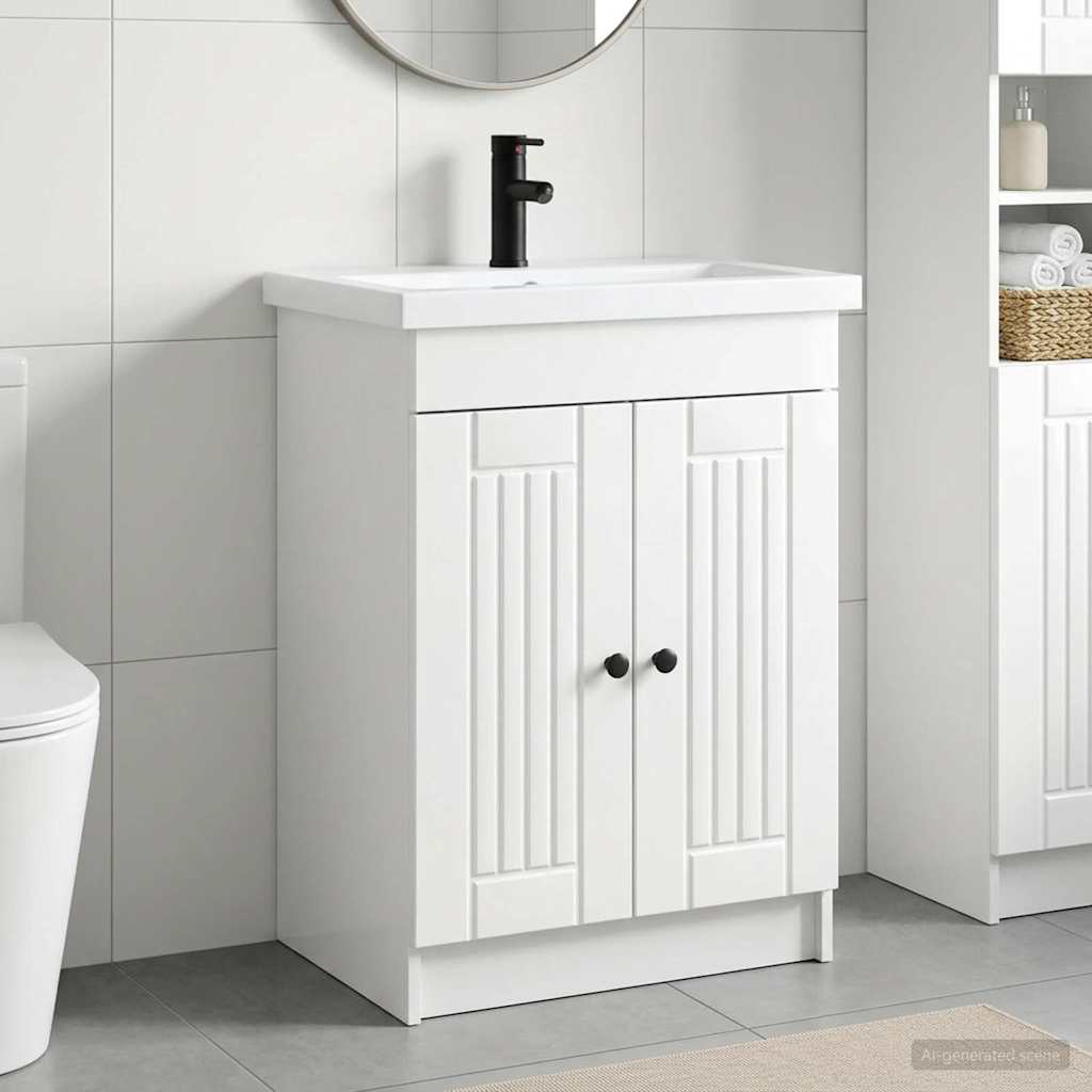 Badezimmermöbel-Set Hochglanz Weiß 56 x 37,5 x 81 cm