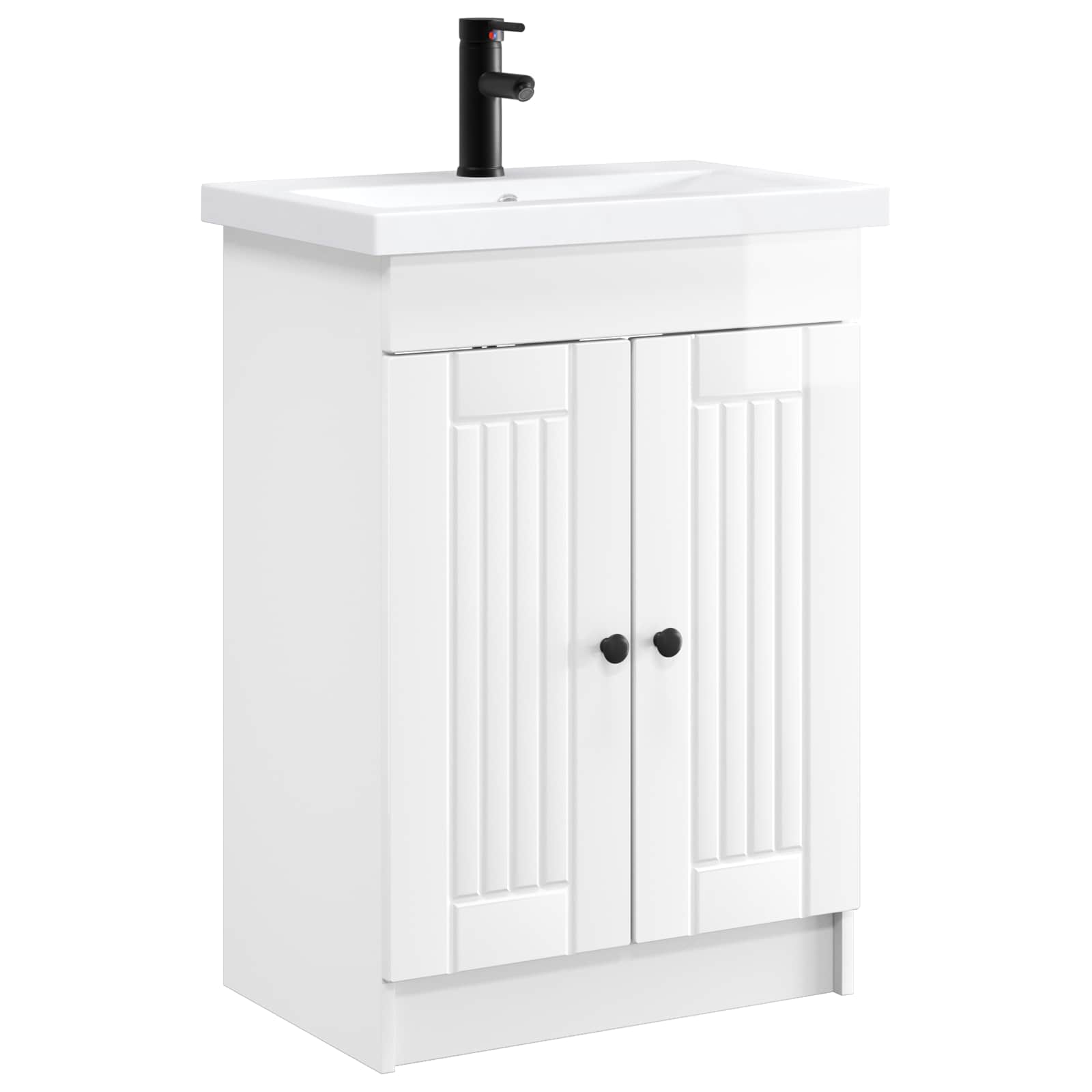 Badezimmermöbel-Set Hochglanz Weiß 56 x 37,5 x 81 cm