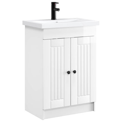 Badezimmermöbel-Set Hochglanz Weiß 56 x 37,5 x 81 cm
