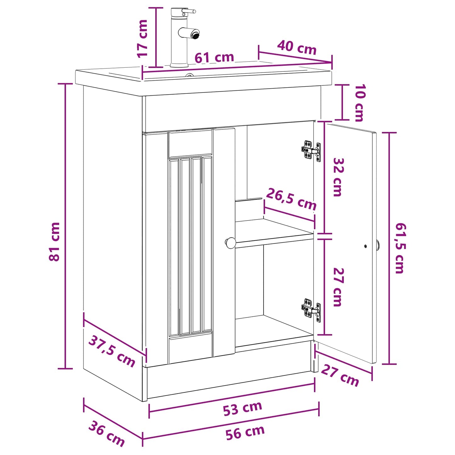 Badezimmermöbel-Set Hochglanz Weiß 56 x 37,5 x 81 cm