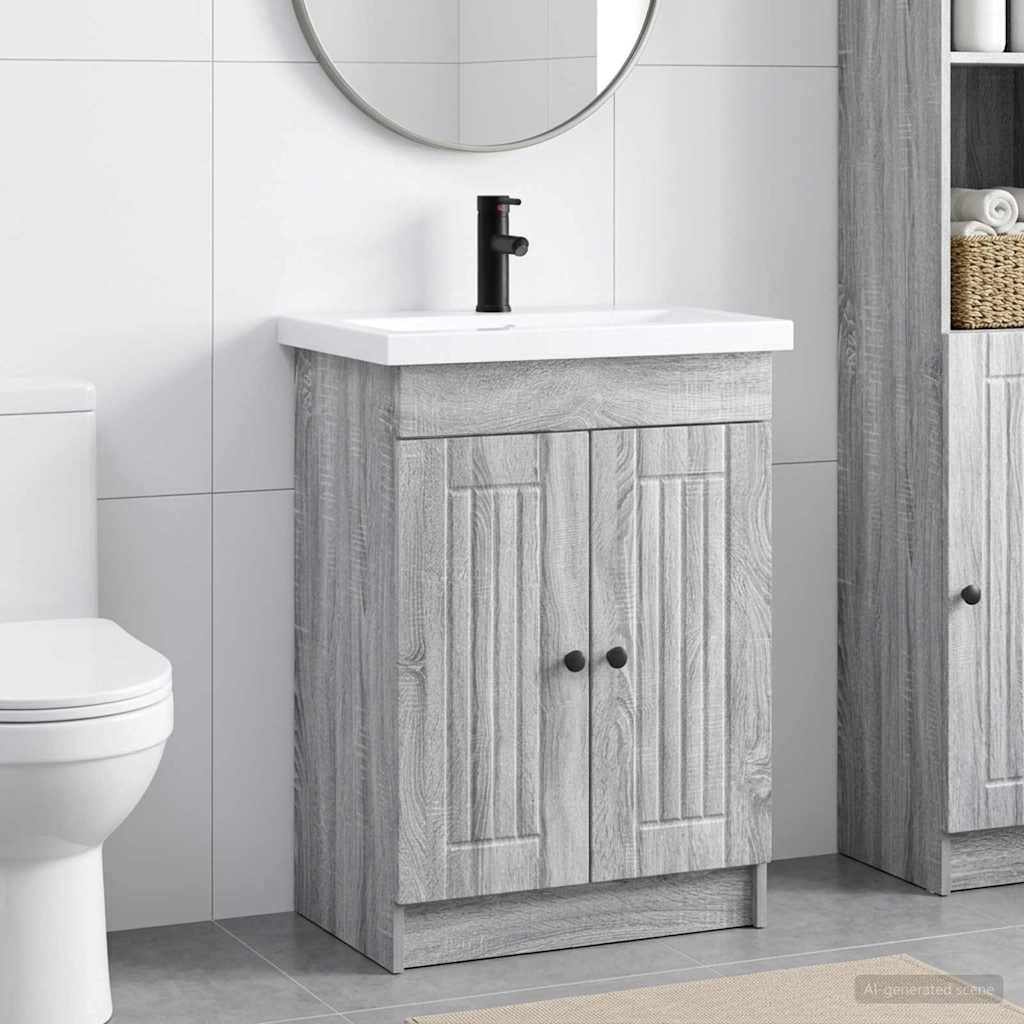 Badezimmermöbel-Set Grau Sonoma 56 x 37,5 x 81 cm Holzwerkstoff