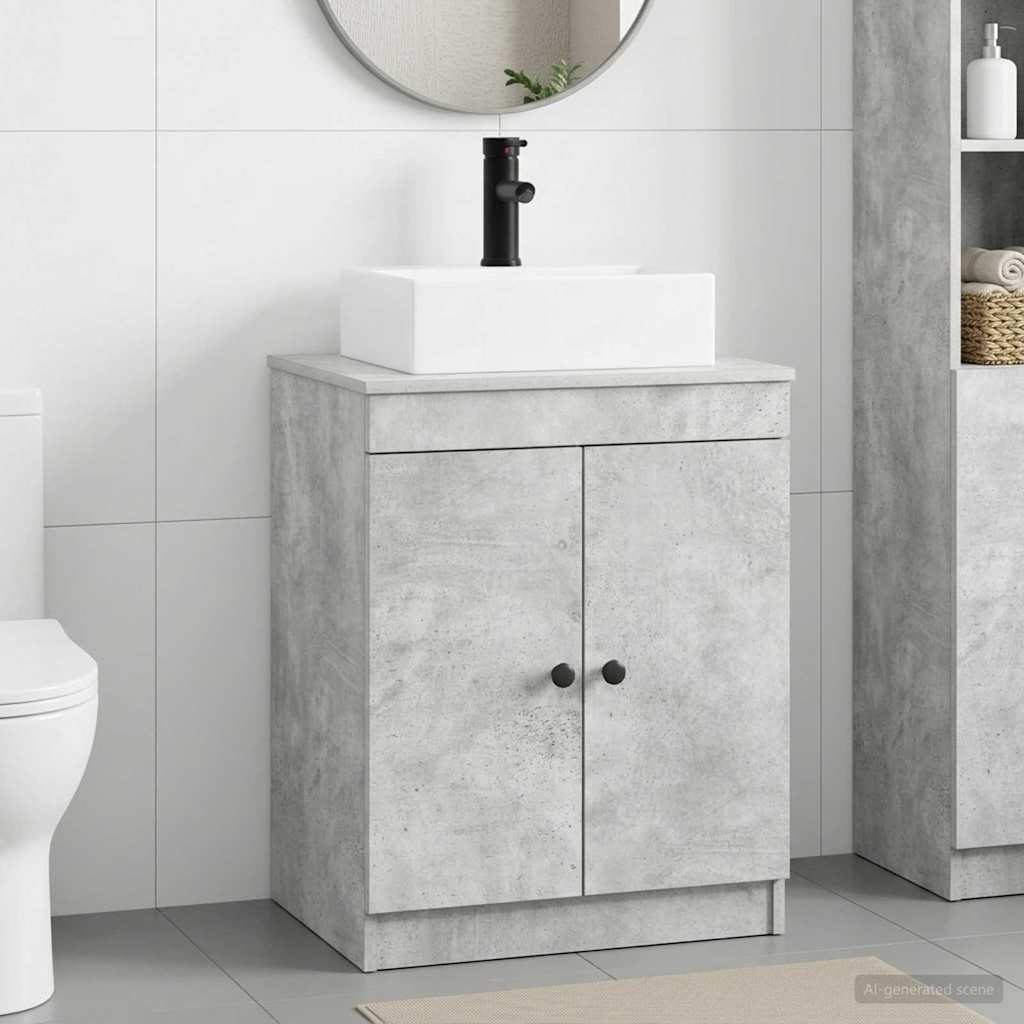 Badezimmermöbel-Set Betongrau Holzwerkstoff