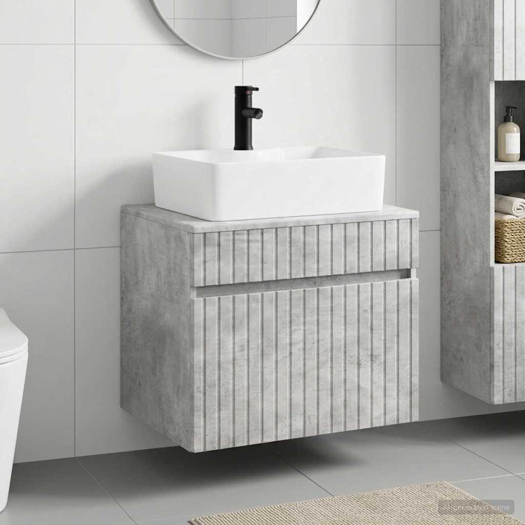Badezimmermöbel-Set Betongrau Holzwerkstoff