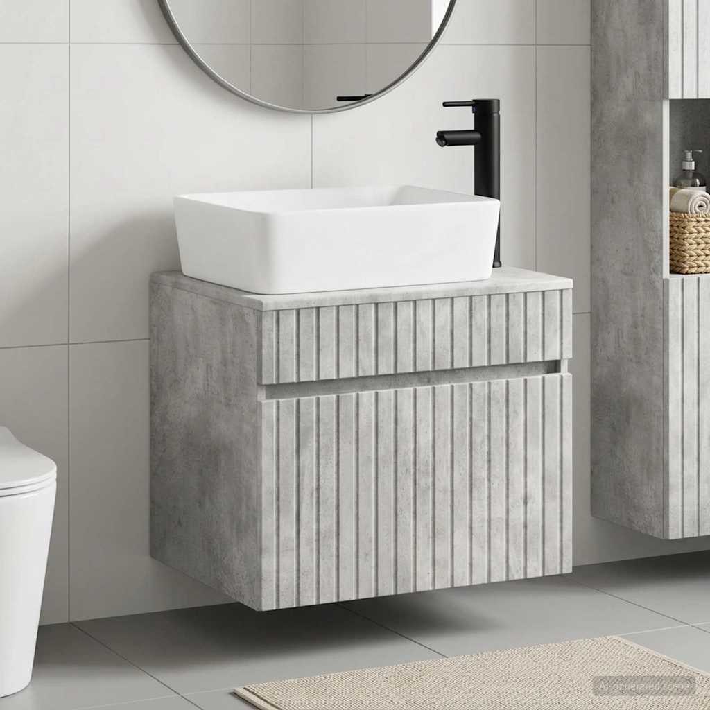 Badezimmermöbel-Set Betongrau Holzwerkstoff