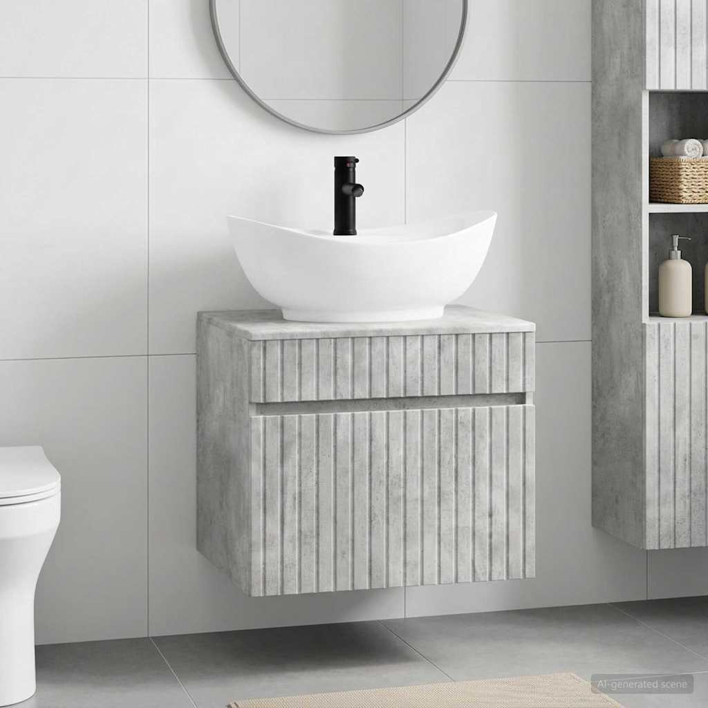 Badezimmermöbel-Set Betongrau Holzwerkstoff