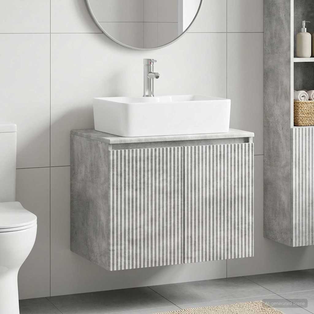 Badezimmermöbel-Set Betongrau Holzwerkstoff