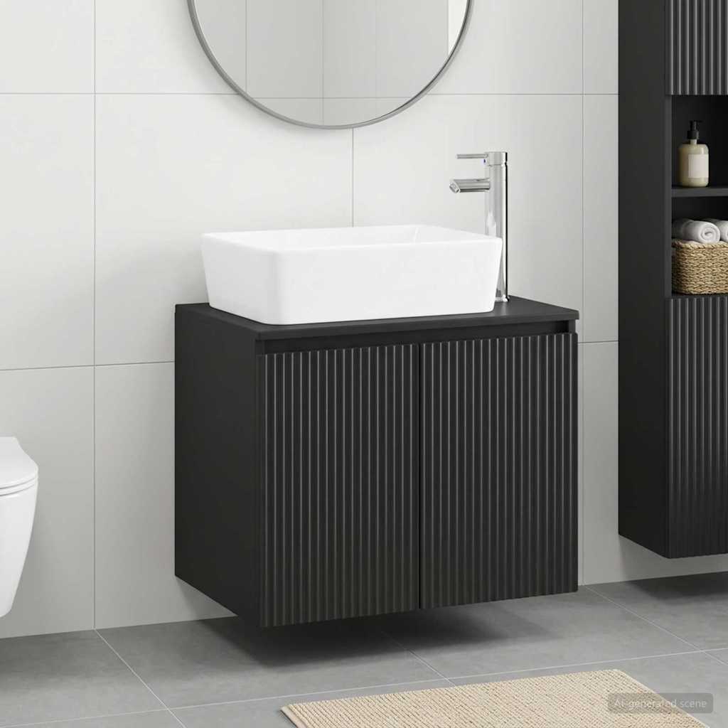 Badezimmermöbel-Set Schwarz Holzwerkstoff