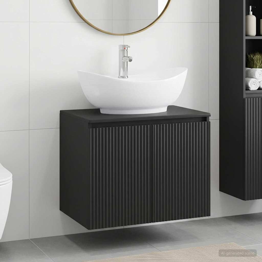 Badezimmermöbel-Set Schwarz Holzwerkstoff