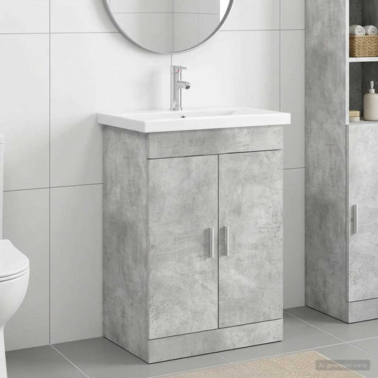 Badezimmermöbel-Set Betongrau 61 x 40 x 84,5 cm Holzwerkstoff