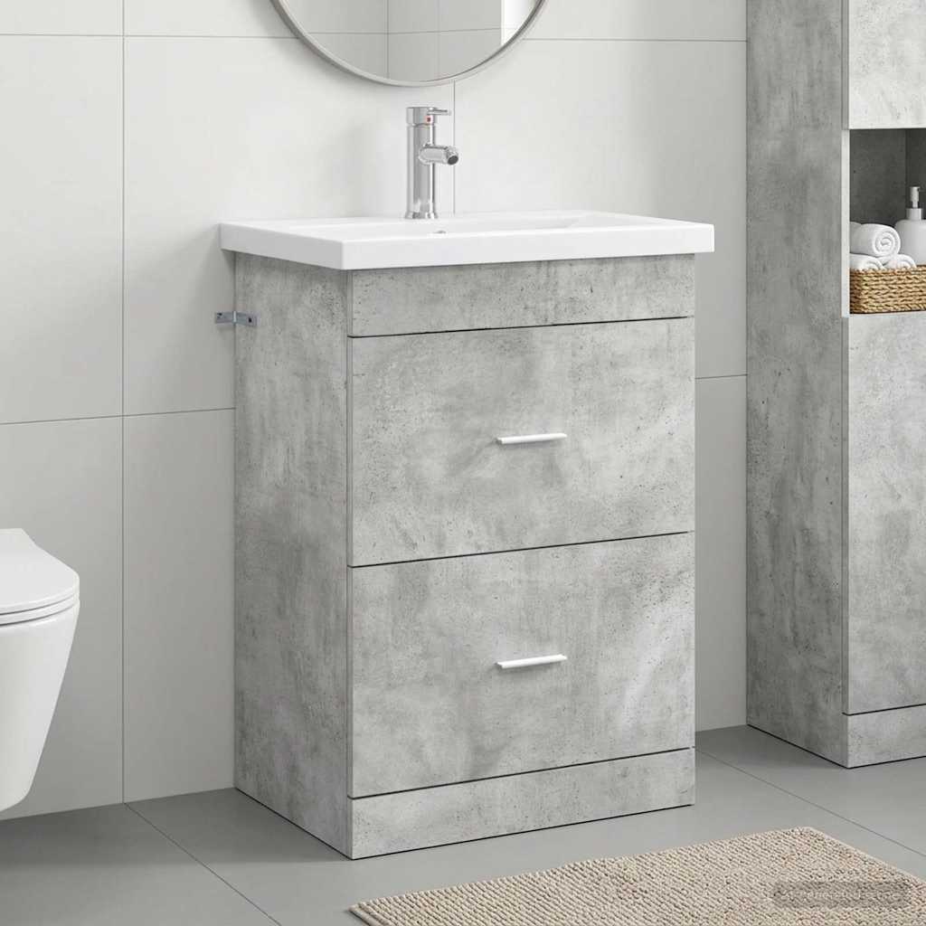Badezimmermöbel-Set Betongrau 61 x 40 x 84,5 cm Holzwerkstoff