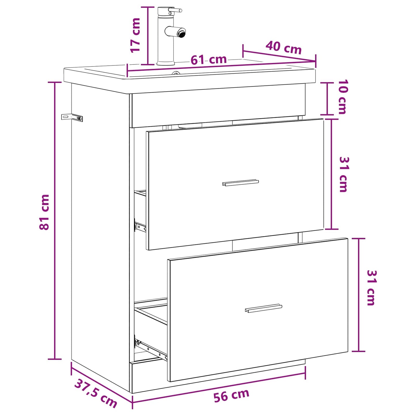 Badezimmermöbel-Set Betongrau 61 x 40 x 84,5 cm Holzwerkstoff