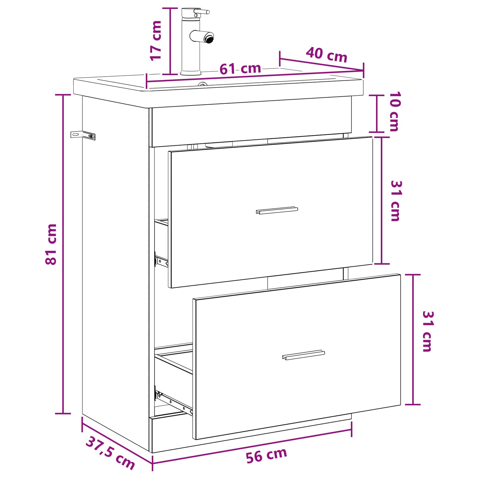 Badezimmermöbel-Set Betongrau 61 x 40 x 84,5 cm Holzwerkstoff