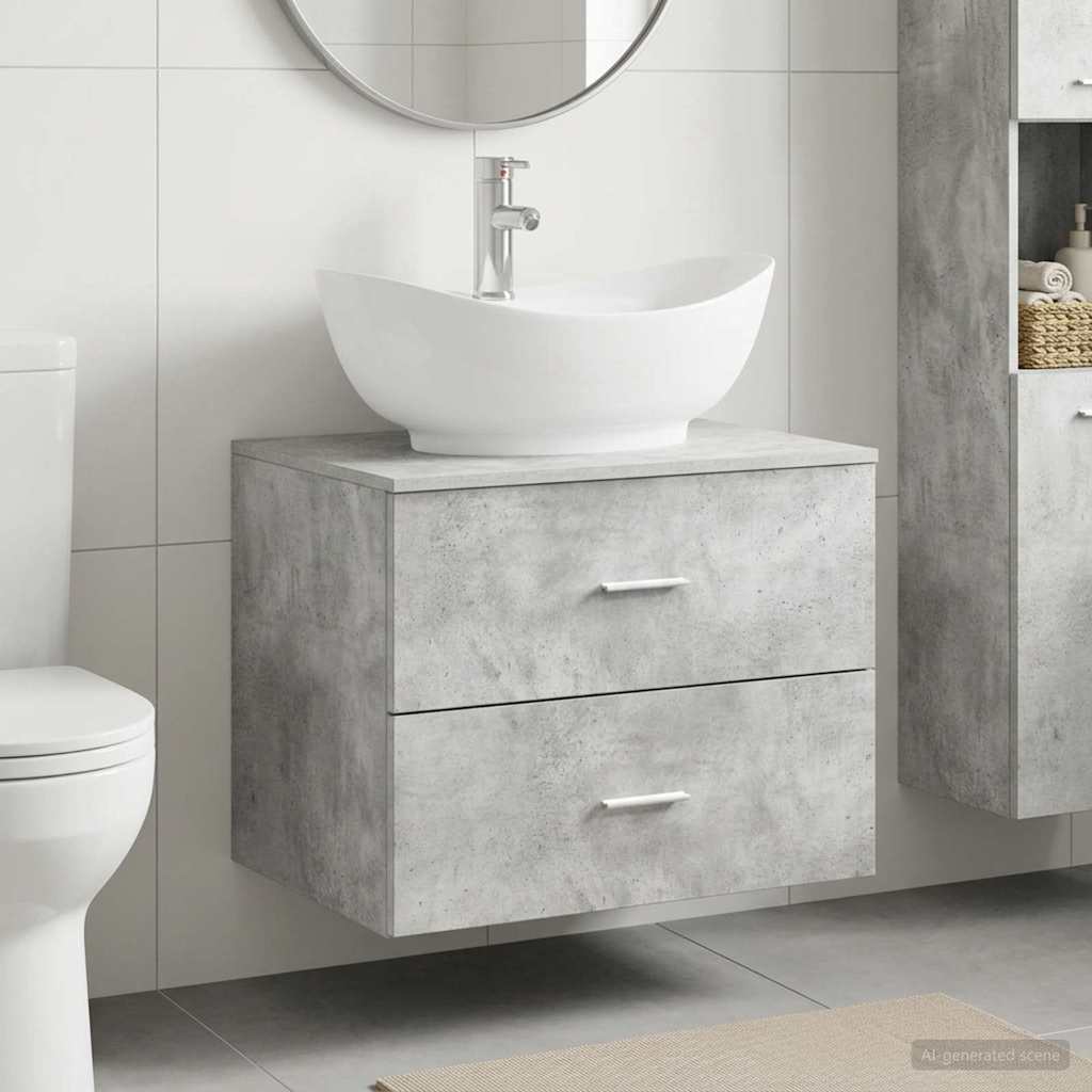 Badezimmermöbel-Set Betongrau Holzwerkstoff