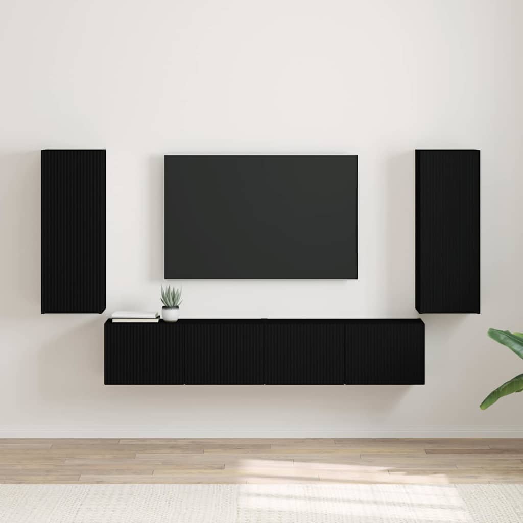 TV-Wandschrank 2 stk. Schwarz Holzwerkstoff