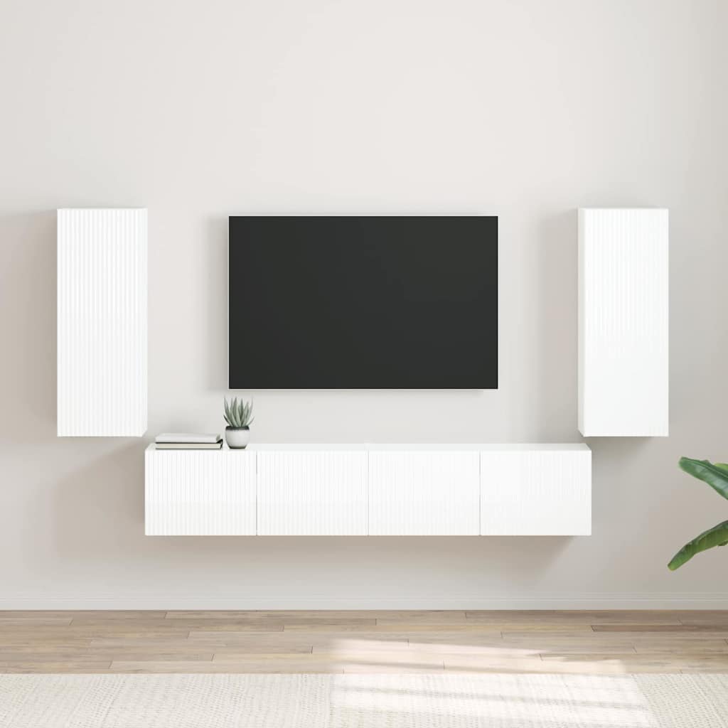 TV-Wandschrank 2 stk. Glänzend Weiß Holzwerkstoff