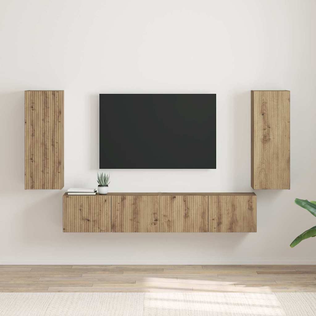 TV-Wandschrank 2 stk. Kunsthandwerk Eiche Holzwerkstoff