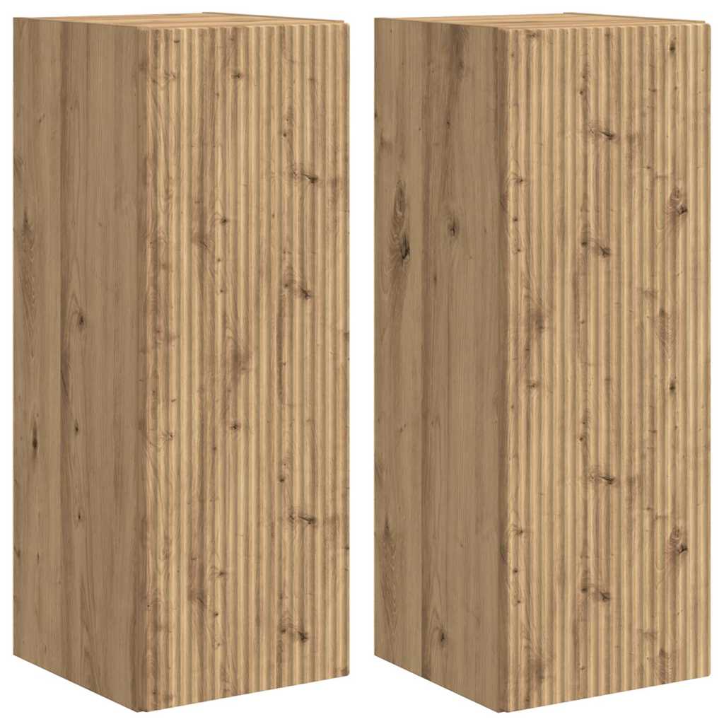 TV-Wandschrank 2 stk. Kunsthandwerk Eiche Holzwerkstoff