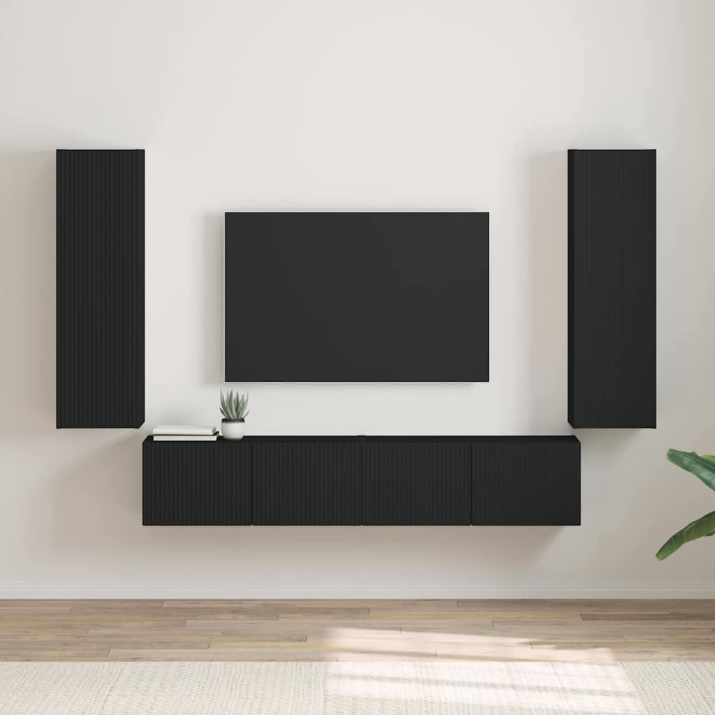TV-Wandschrank 2 stk. Schwarz Holzwerkstoff