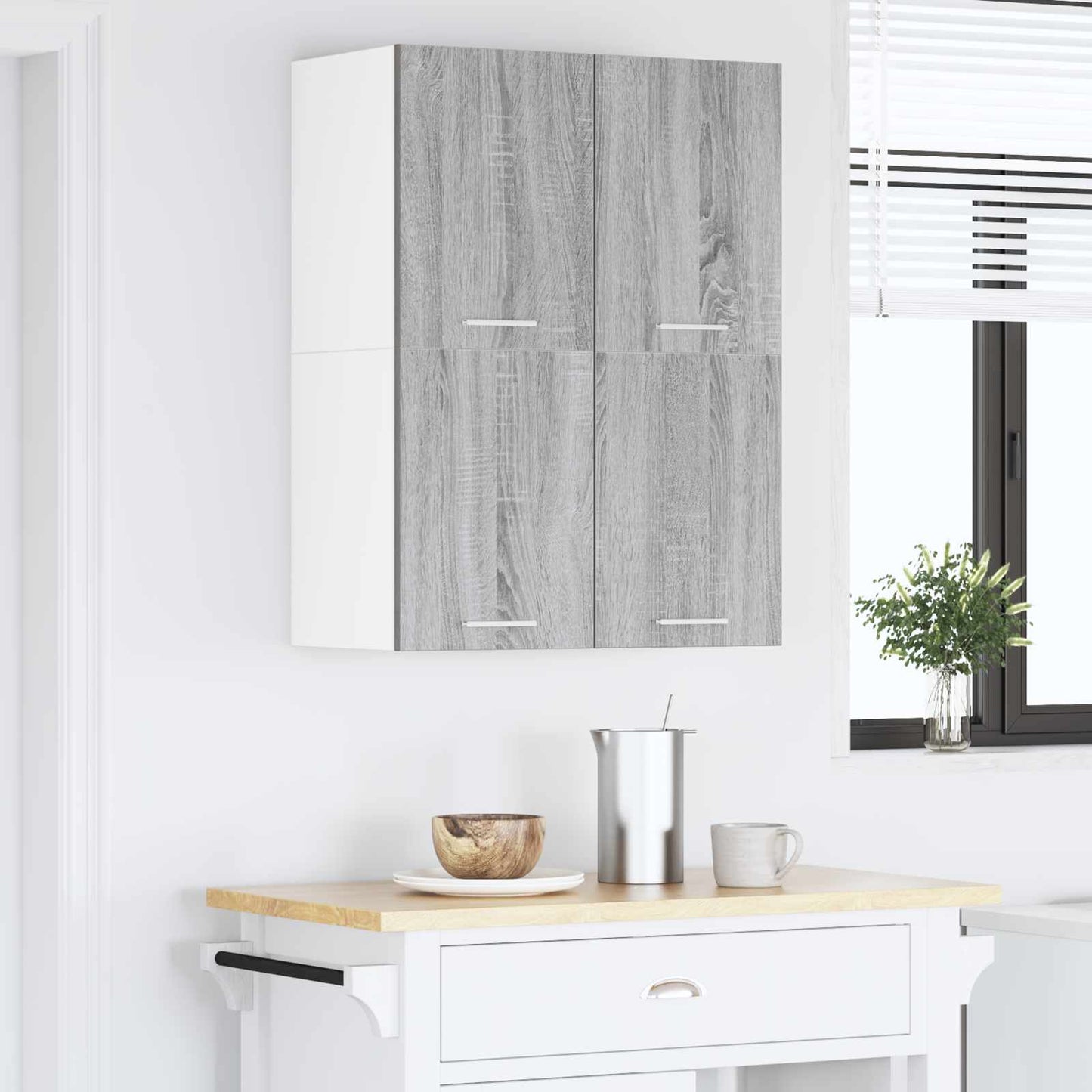 Hängeschrank 2 stk. Grau Sonoma und Weiß Holzwerkstoff