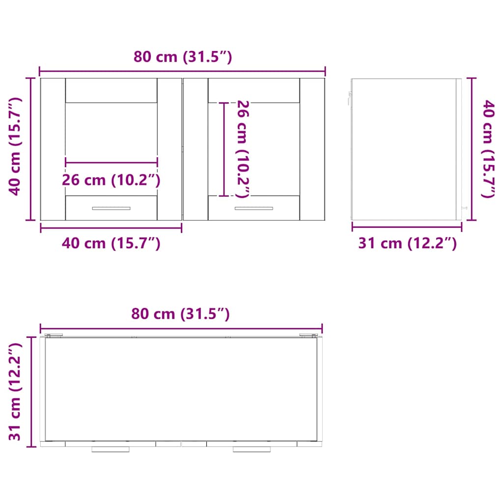 Hängeschrank Schwarze Eiche und Weiß 80 x 31 x 40 cm
