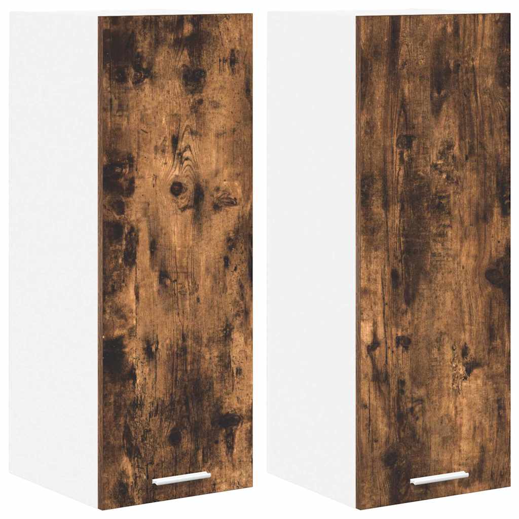 Hängeschrank 2 stk. Geräucherte Eiche und Weiß Holzwerkstoff
