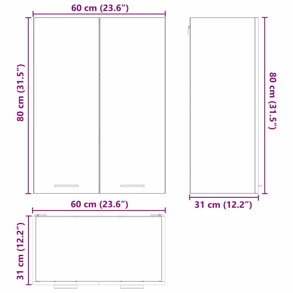 Hängeschrank Sonoma-Grau 60 x 31 x 80 cm Holzwerkstoff