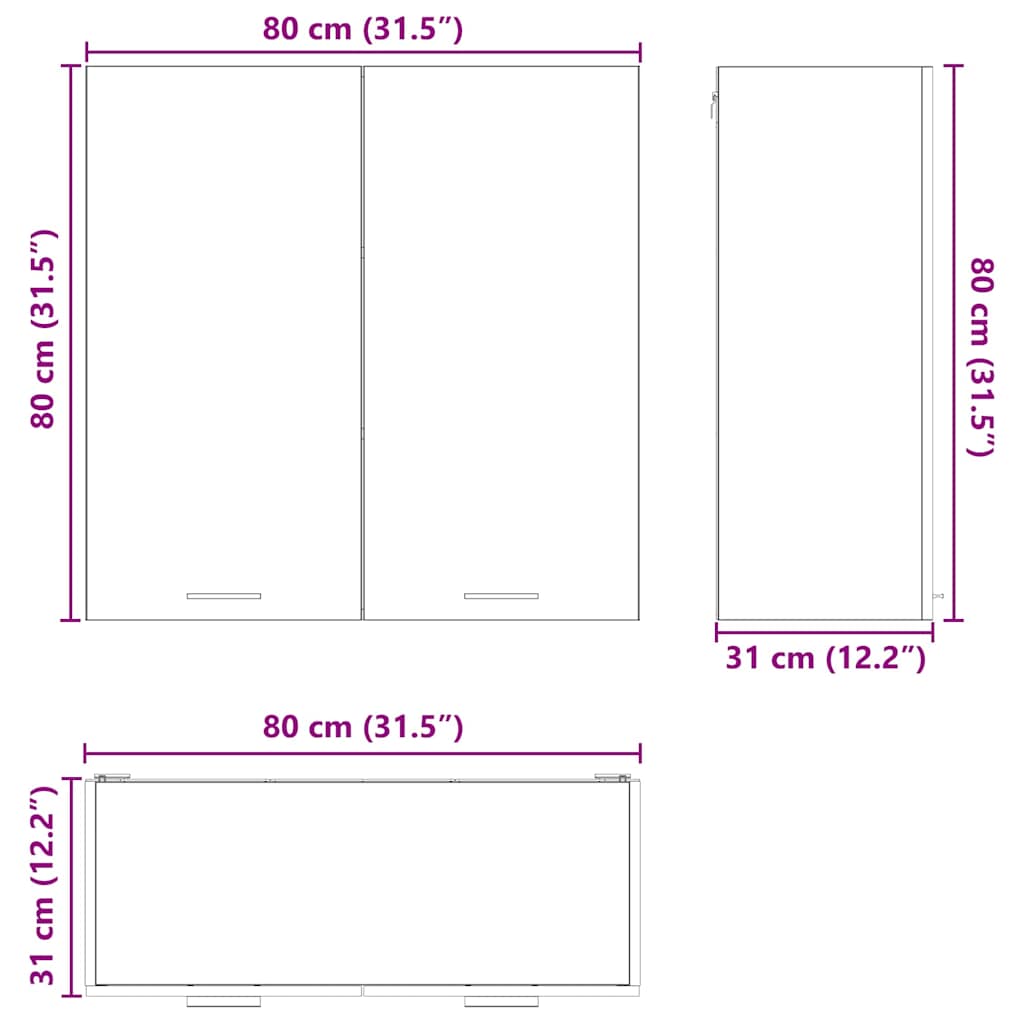 Hängeschrank Schwarz Eichen-Optik 80 x 31 x 80 cm Holzwerkstoff