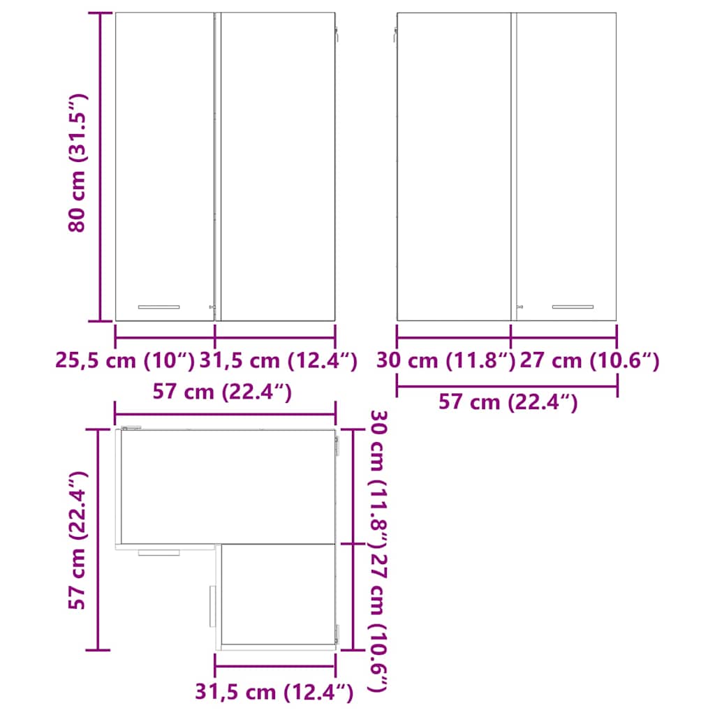 Hängeschrank Schwarze Eiche und Weiß 57 x 57 x 80 cm
