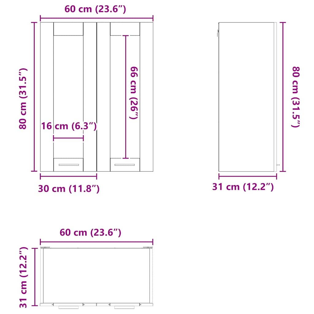 Hängeschrank Weiß 60 x 31 x 80 cm Holzwerkstoff
