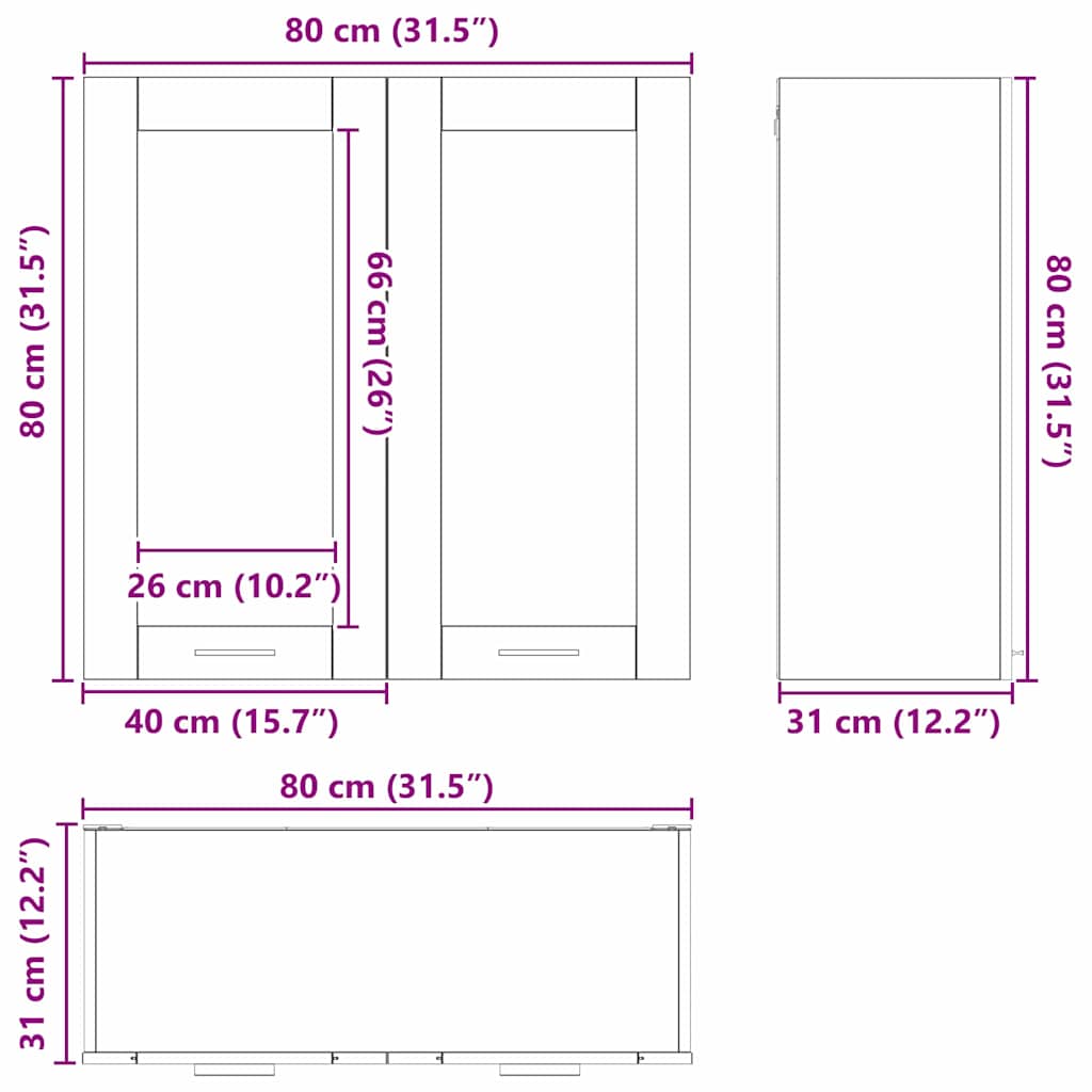 Hängeschrank Altholz 80 x 31 x 80 cm Holzwerkstoff