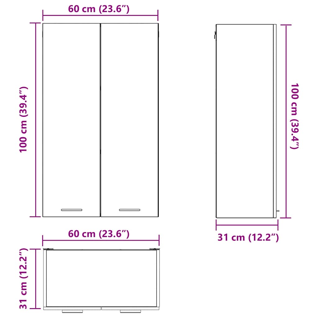 Hängeschrank Altholz 60 x 31 x 100 cm Holzwerkstoff